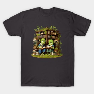 Mossy Library Goblin Reading T-Shirt